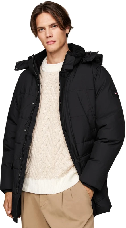 Tommy Hilfiger Men’s Rocky Utility Parka with Button Placket, Black (Black), XXL