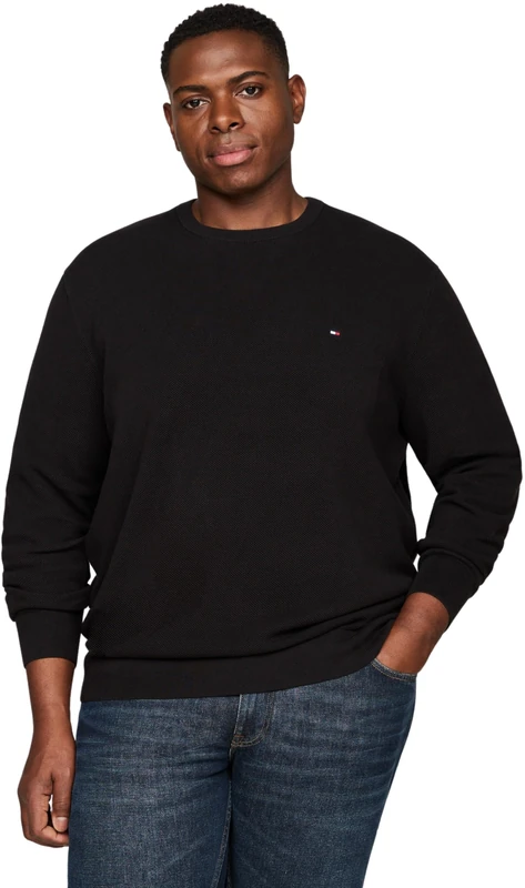 Tommy Hilfiger Men’s Essential Structure Crew Neck Knitted Jumper, Black (Black), XXL