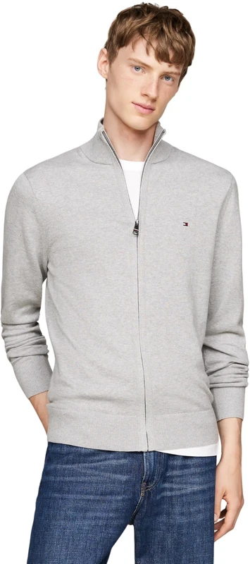 Tommy Hilfiger Men’s Stand Collar Jumper with Zip, Grey (Light Grey Heather), XXL