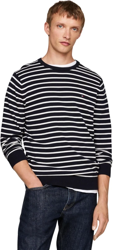 Tommy Hilfiger Men’s Essential Cotton Crew Neck Jumper, Multicolor (Desert Sky/Ivory), S