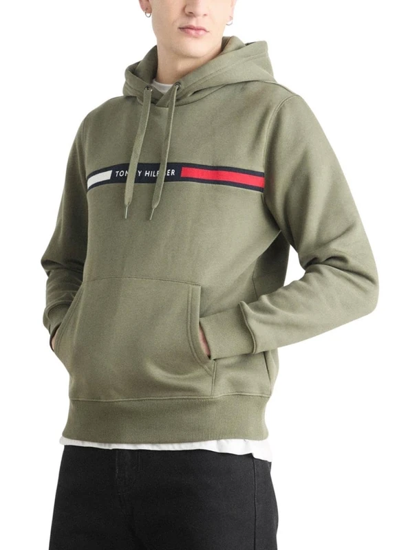 Tommy Hilfiger Men’s Chest Insert Hoodie with Kangaroo Pocket, Green (Battle Green), S