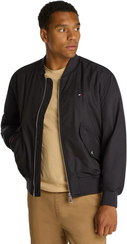 Tommy Hilfiger Men’s Authentic Bomber Jacket with Zip, Black (Black), XL