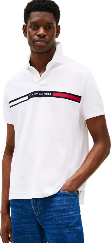 Tommy Hilfiger Men’s Short Sleeve Chest Insert Regular Fit Polo Shirt, White (White), XXL