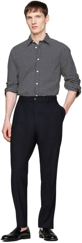 Tommy Hilfiger Men's Poplin Print Shirt with Button Placket, Multicolor (Desert Sky/Optic White), S