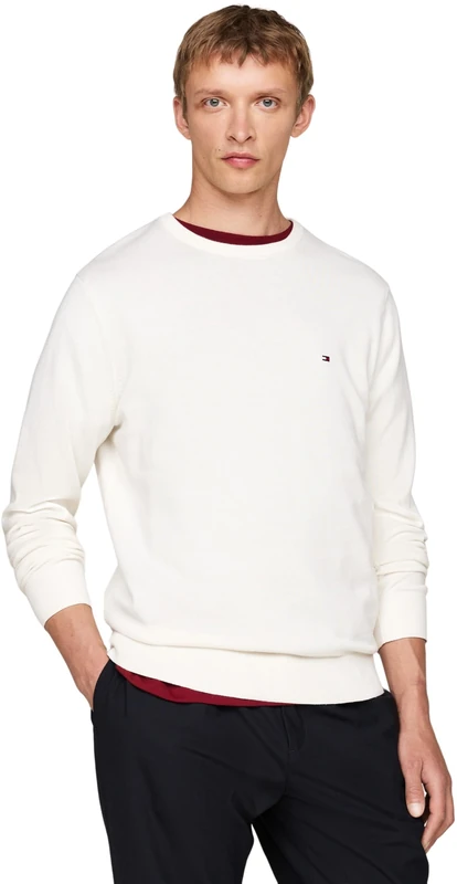 Tommy Hilfiger Men’s Essential Cotton Crew Neck Jumper, White (Ivory), 3XL