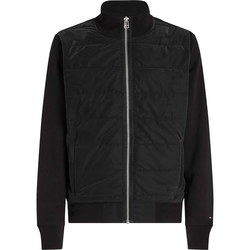 Tommy Hilfiger Men’s Mix Media Zip Through Stand Collar Sweatshirt, Black (Black), L