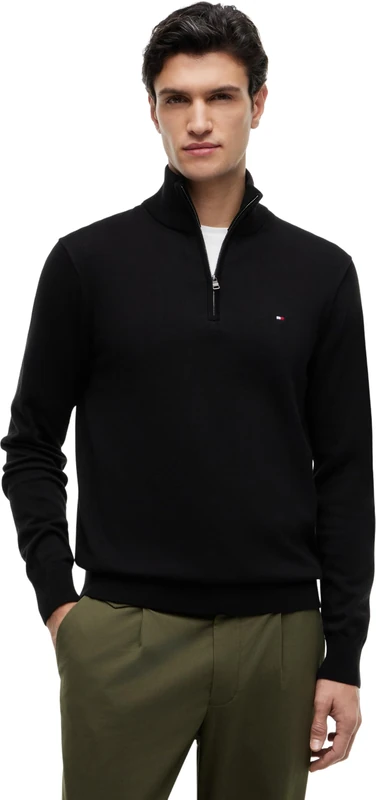 Tommy Hilfiger Men’s Essential Cotton Half Zip Jumper, Black (Black), XL