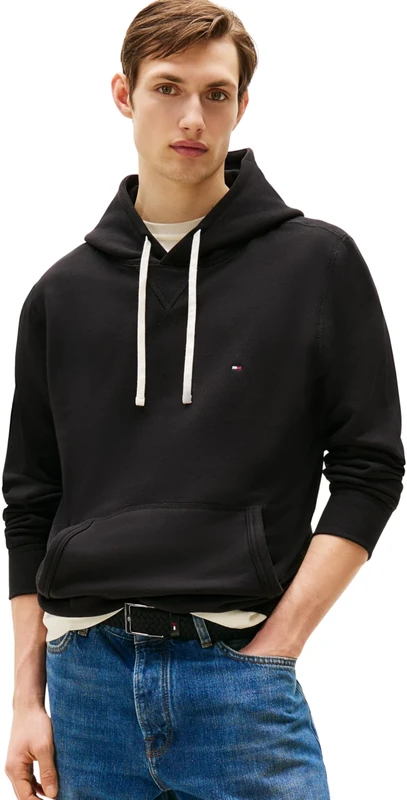 Tommy Hilfiger Men’s Essential Regular Fit Fleece Hoodie, Black (Black), L