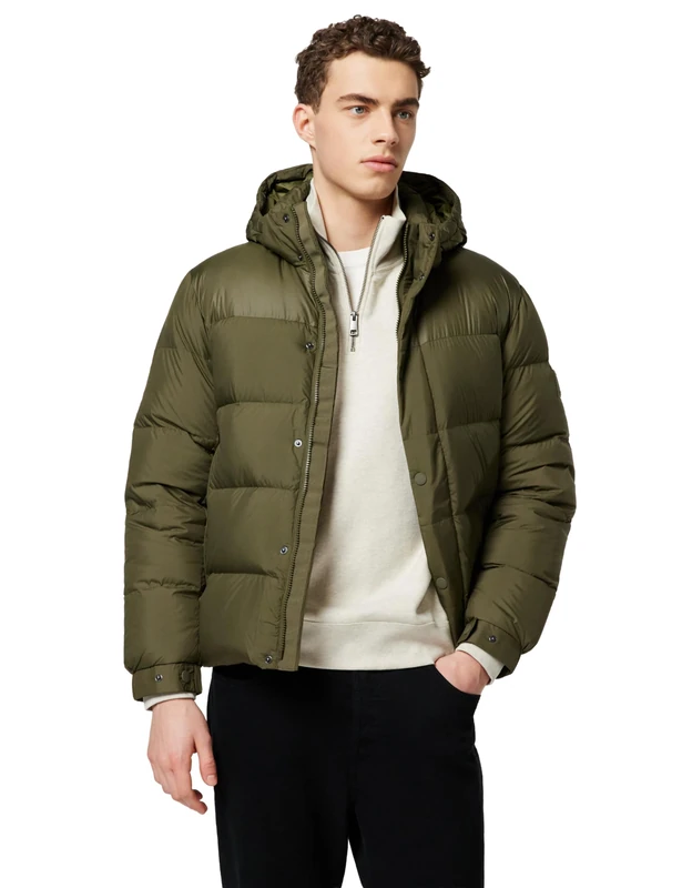 Tommy Hilfiger Men’s Mix Down Hooded Puffer Jacket, Multicolor (Army Green), XL