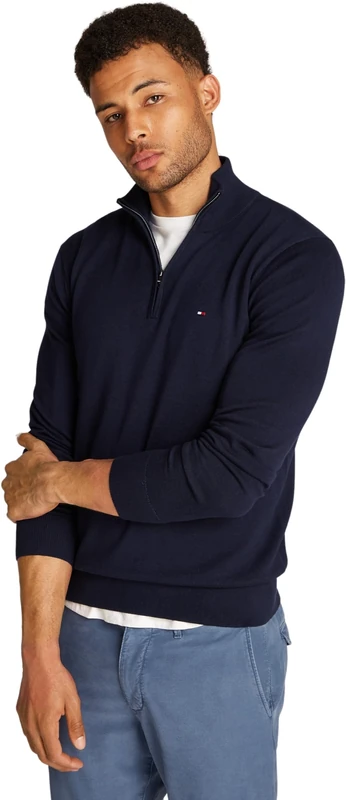 Tommy Hilfiger Men’s Mock Neck Half Zip Jumper, Blue (Desert Sky), M