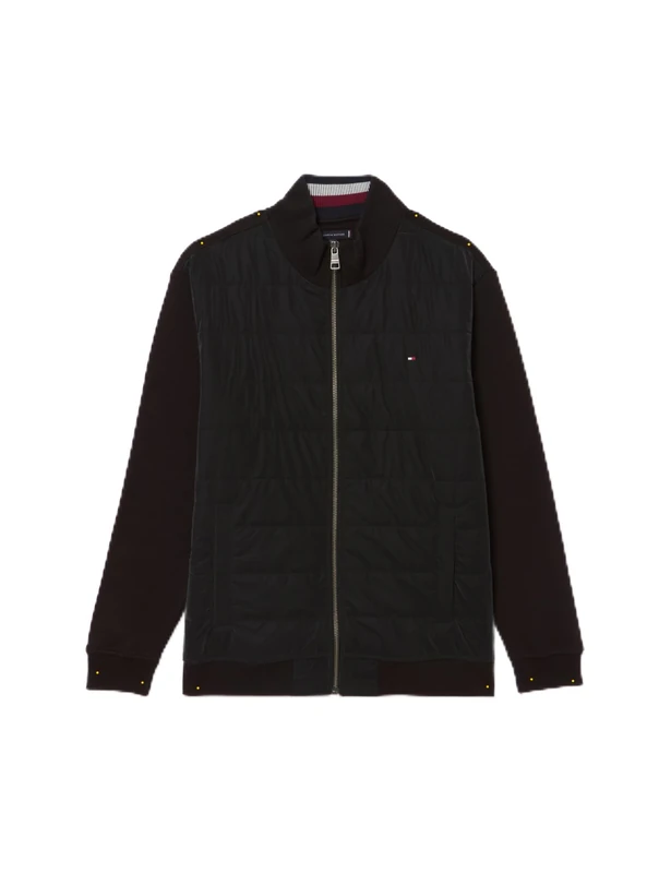 Tommy Hilfiger Men’s Mix Media Zip Jacket with Stand Collar, Black (Black), 3XL