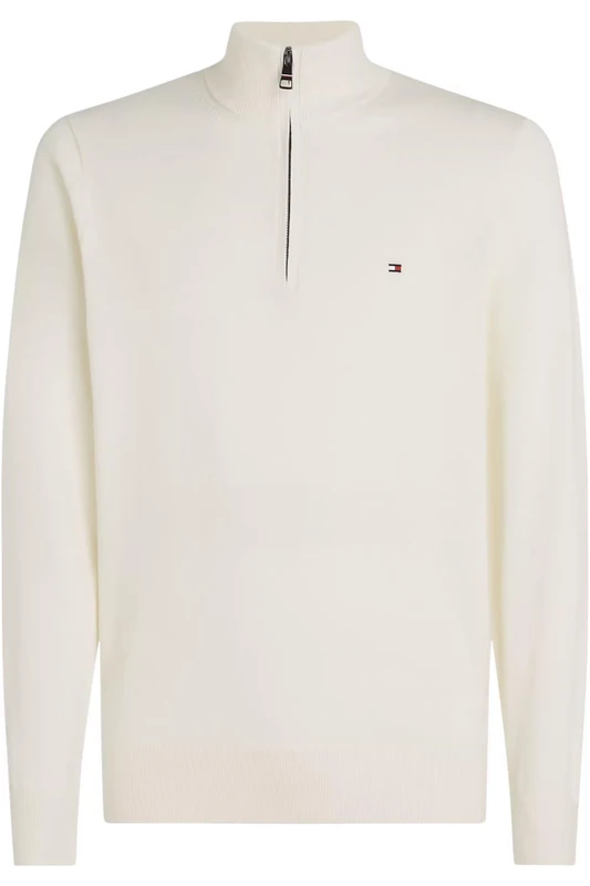Tommy Hilfiger Men’s Mock Neck Regular Fit Jumper with Zip, White (Ivory), 3XL