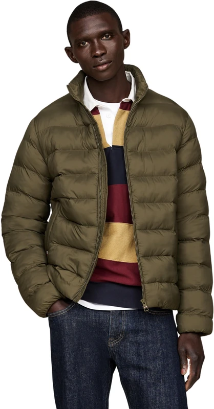 Tommy Hilfiger Men’s Mid Weight Stand Collar Quilted Jacket without Hood, Multicolor (Army Green), 3XL
