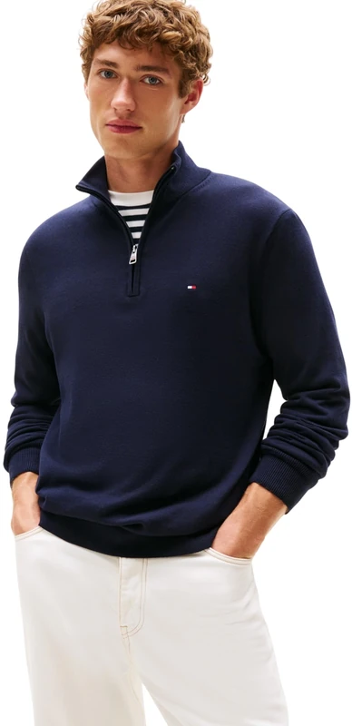 Tommy Hilfiger Men’s Essential Cotton Half Zip Jumper, Blue (Desert Sky), XL