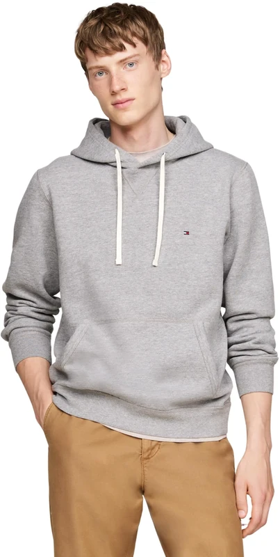 Tommy Hilfiger Men’s Essential Regular Fit Fleece Hoodie, Grey (Medium Grey Heather), 3XL