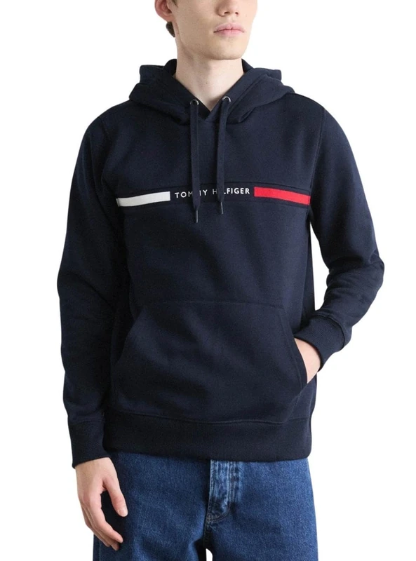 Tommy Hilfiger Men’s Chest Insert Hoodie with Kangaroo Pocket, Blue (Desert Sky), XXL