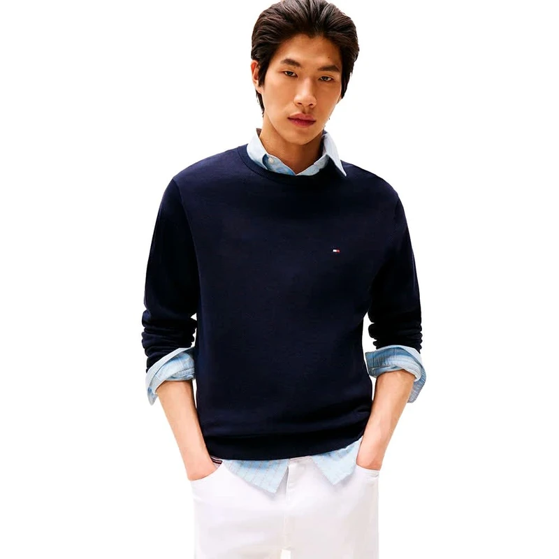 Tommy Hilfiger Men’s Essential Cotton Crew Neck Jumper, Blue (Desert Sky), 3XL