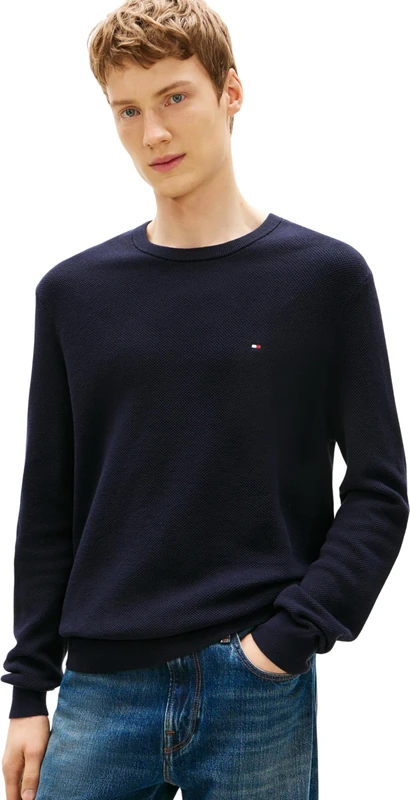 Tommy Hilfiger Men’s Essential Structure Crew Neck Regular Fit Jumper, Blue (Desert Sky), XXL