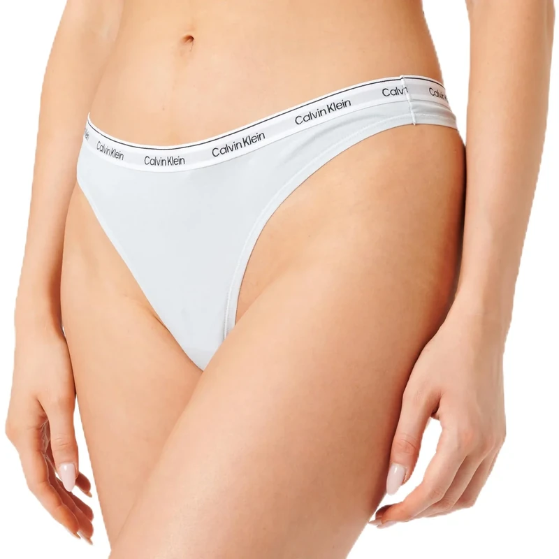 Calvin Klein Women’s Thong with Logo Waistband, Blue (Plein Air), S