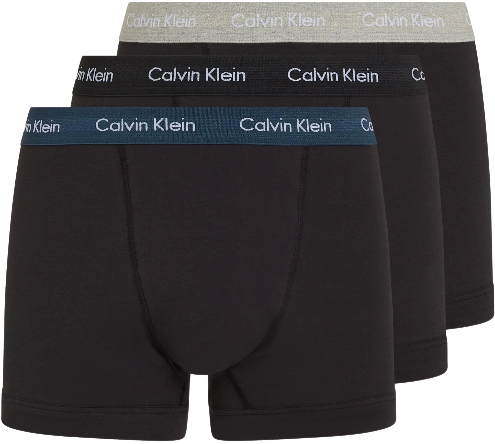 Calvin Klein Men’s 3 Pack Trunks Underwear, Black (B- Black, Gr Heath, Navy Stone Wbs), M