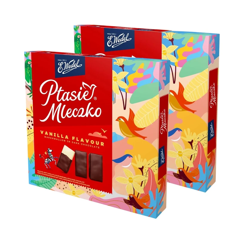 E.Wedel Ptasie Mleczko Vanilla Flavour Marshmallow in Dark Chocolate 340g x Pack of 2, Made in Poland