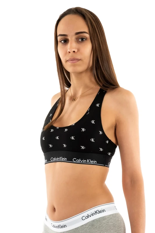 Calvin Klein Women’s Unlined Sport Bralette, Black (Black Diamond Logo Print), M