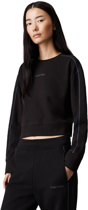 Calvin Klein Women’s Crew Neck Cotton Sweatshirt, Black (Black), S