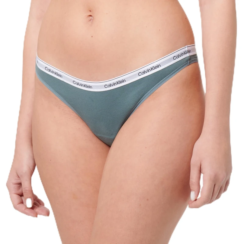 Calvin Klein Women’s Thong with Logo Waistband, Grey (Blue Performance), S