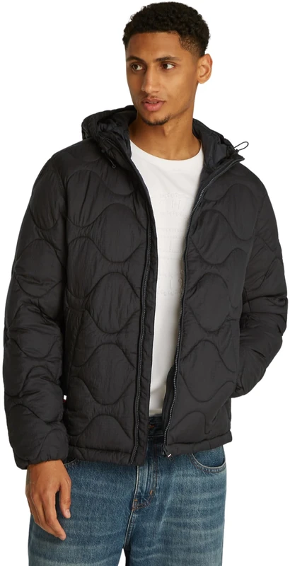 Tommy Hilfiger Men’s Quilted Jacket with Hood, Black (Black), S