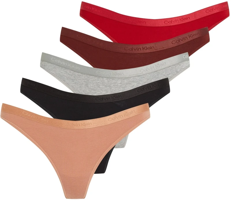 Calvin Klein Women's 5 Pack Thongs Underwear, Multicolor (Blk/Gry H/Jnbrry/Cpr Earth/Rstd Rt), L