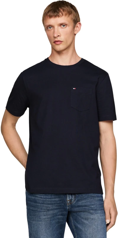 Tommy Hilfiger Men’s Short Sleeve Essential T-Shirt with Breast Pocket, Blue (Desert Sky), L