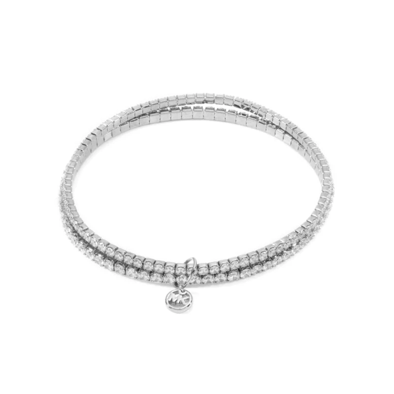 Michael Kors Women's Premium Kors Brilliance Silver-Tone Brass Double Bracelet, MKJ8359CZ040
