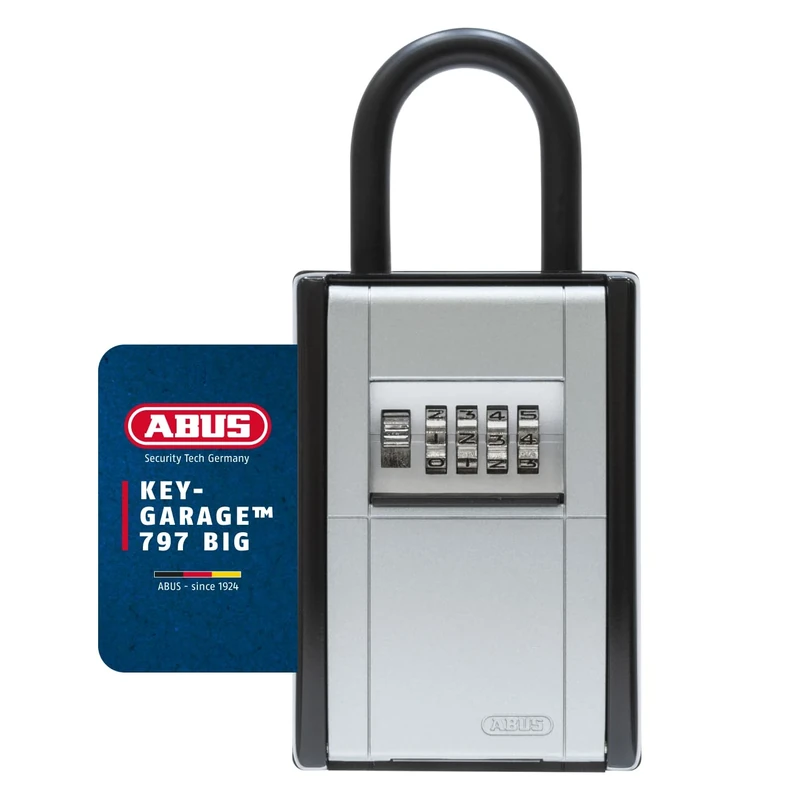 ABUS 797 KeyGarage Big with Shackle – Portable Key Lock Box – Secure Storage for up to 38 Keys – Weather-Resistant – Ideal for Realtors, Airbnb, Vacation Homes – Large Capacity – Silver