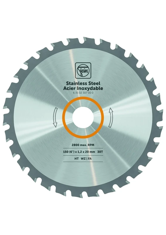 FEIN Stainless steel cutting blade for circular saw F-IRON Cut 57 AS Ø 150 mm., for dry cuts in stainless steel. 30 teeth, 20 mm shank, 1.2 mm cutting track width