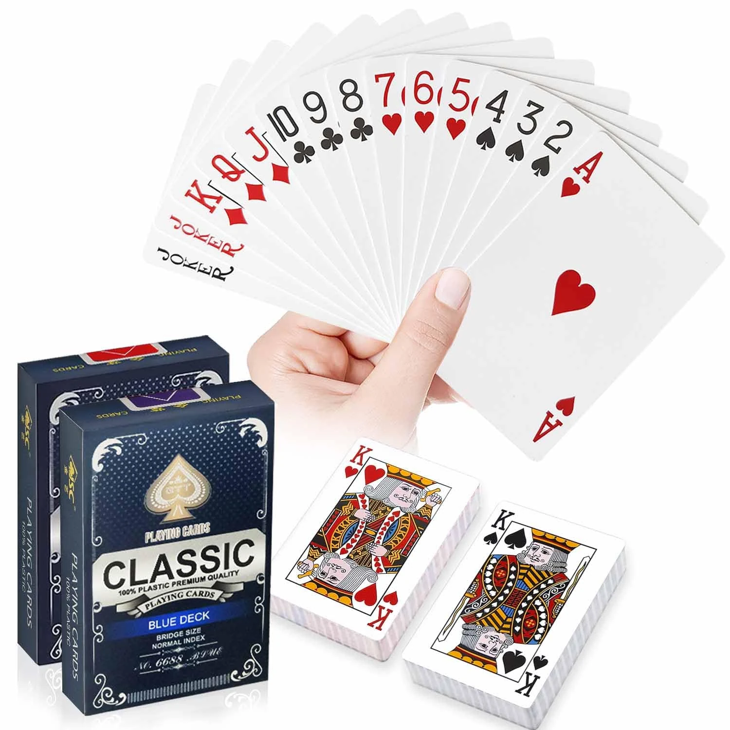 Wugauwor Plastic Waterproof Playing Cards, 2 Decks, Red and Blue, Premium Professional Poker Cards, Bridge Cards, Standard Index for Blackjack, Canasta Card Game