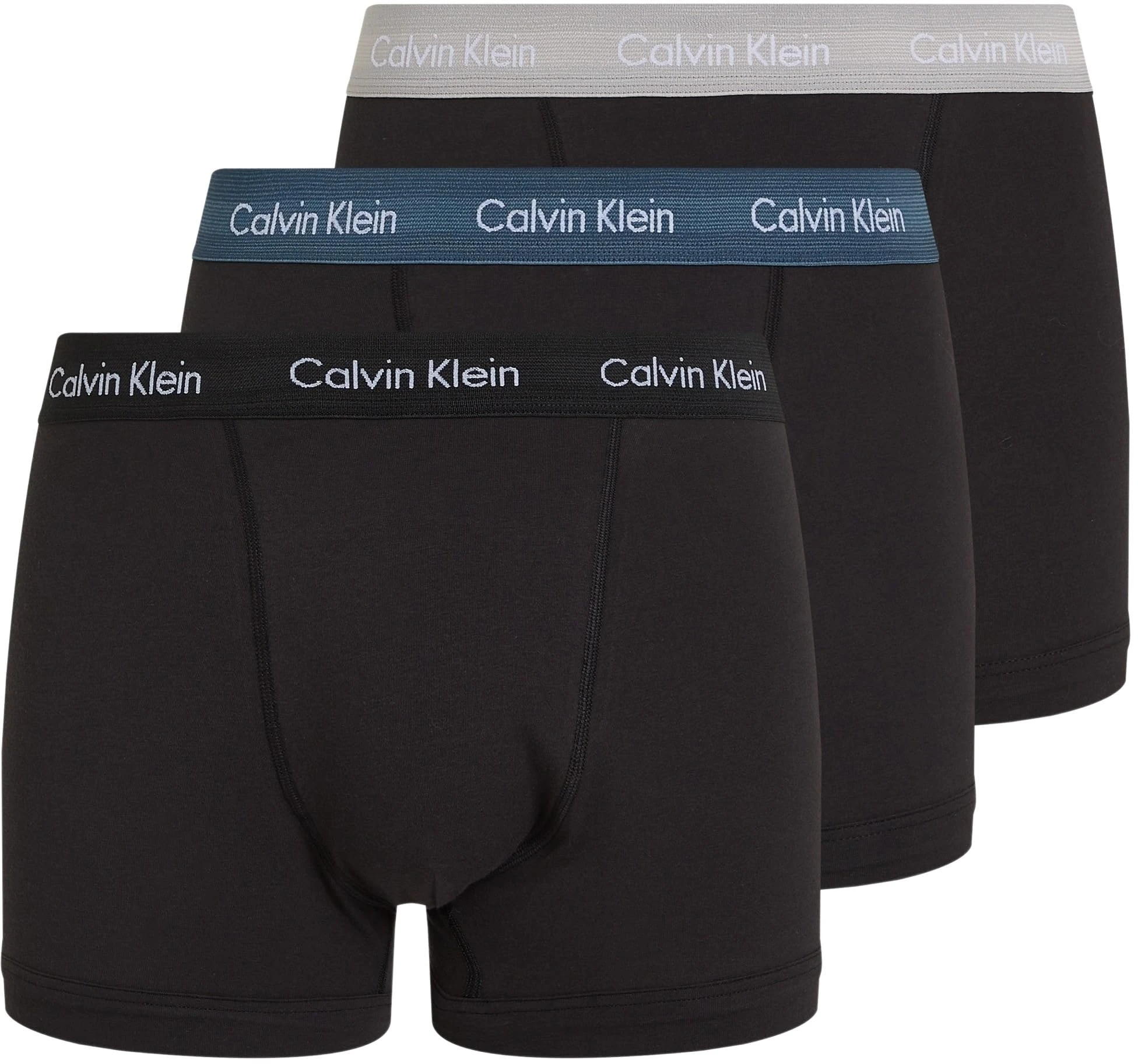 Calvin Klein Men’s 3 Pack Trunks Underwear, Black (B- Blk, Hemisphere Bl, Ash Wbs), M