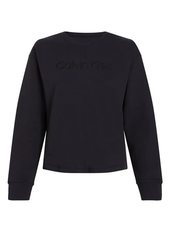 Calvin Klein Women’s Relaxed Crew Neck Stretch Sweatshirt, Black (Black), M