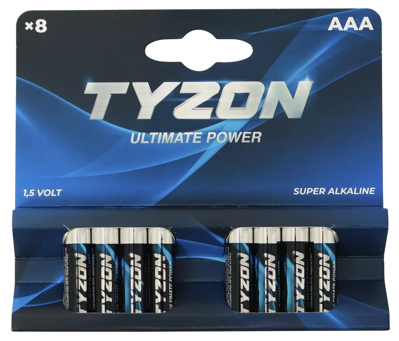 TYZON AAA Alkaline Batteries, Pack of 8 - Durable Disposable Batteries for Household Appliances