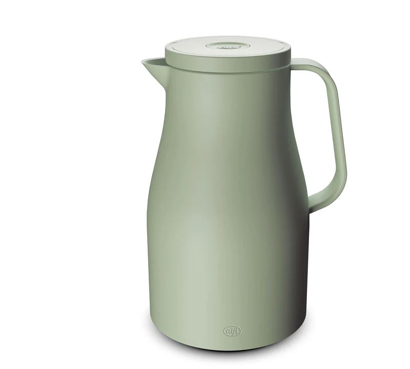 alfi ECONSCIOUS 1.0 L, Fog Green, Insulated jug with hygienic Tempered Glass Insert Made of Organic Plastic, Screw Cap with Push Button, Pouring with one Hand, Ideal as a Coffee Pot, teapot, BPA-Free