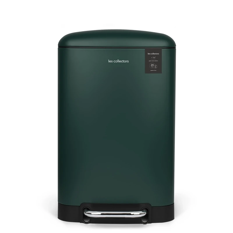 Les Collectors Pedal kitchen bin Stainless steel n°501, Capacity 20L, Removable inner bin, Matt finish, Heavy-duty, Silent lid closure, Duck green