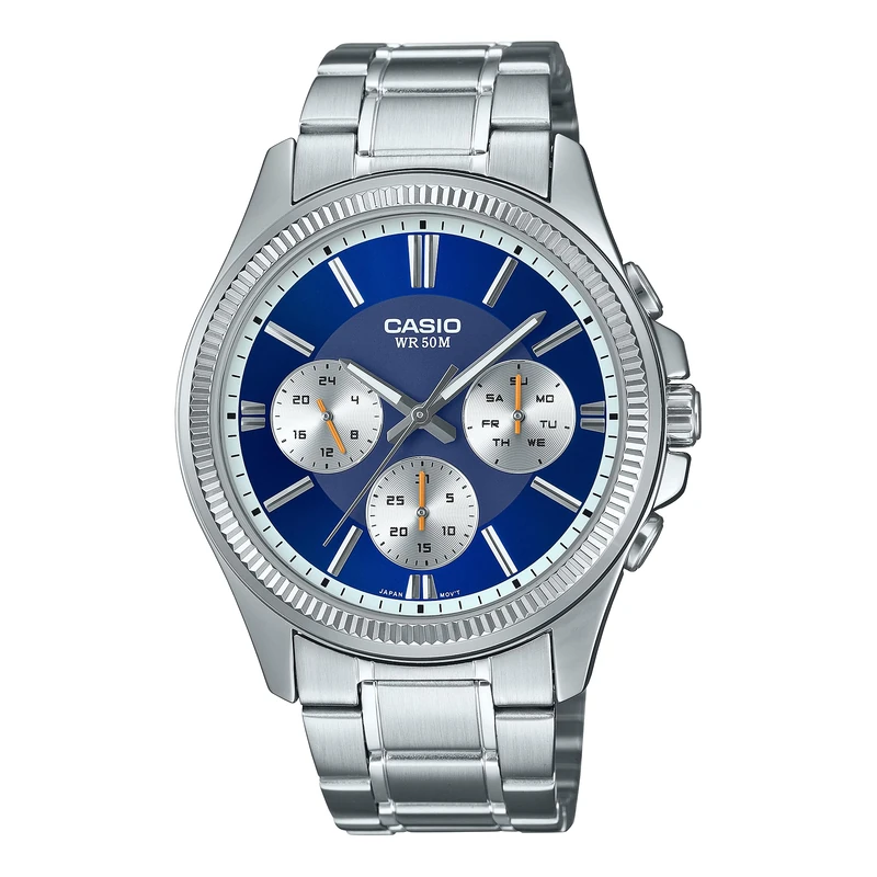 Casio Men's Watch - MTP-1375D-2A1VDF Blue Dial, Silver Band, Silver, Classic