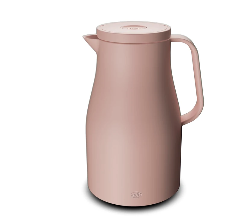 alfi ECONSCIOUS 1.0 L, Powder Rose, Insulated jug with hygienic Tempered Glass Insert Made of Organic Plastic, Screw Cap with Push Button, Pouring with one Hand, Ideal as a Coffee Pot, teapot,