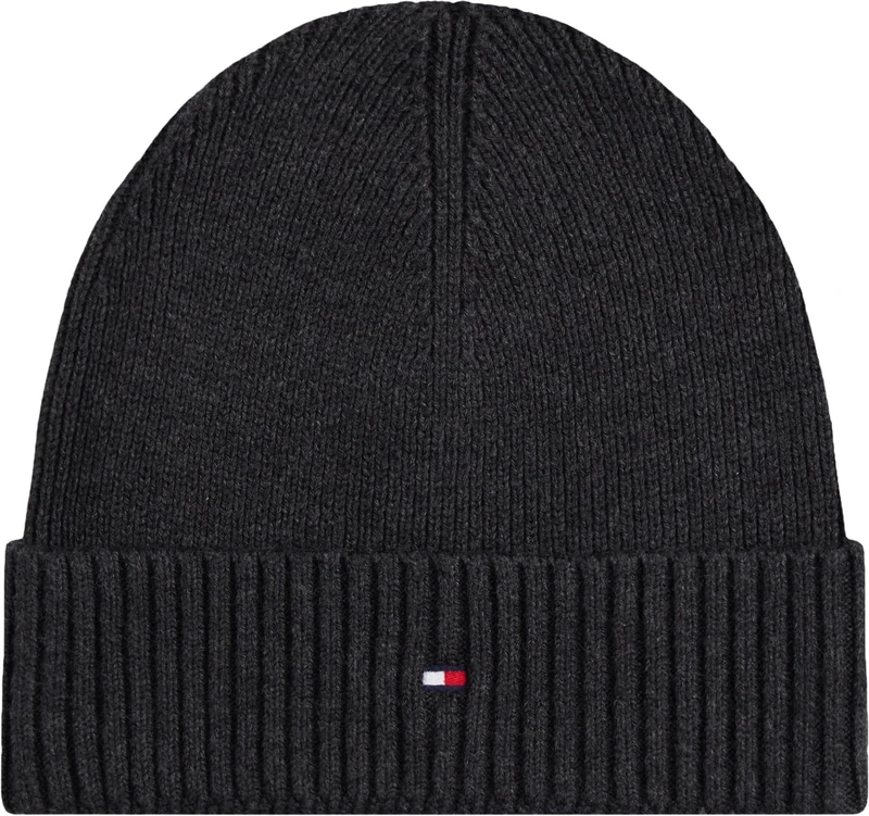 Tommy Hilfiger Men’s Flag Cotton Knitted Beanie with Cashmere, Multicolor (Charcoal Gray), One Size
