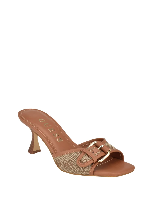 GUESS Women's Dista Heeled Sandal, Beige/Brown 210, 5 UK