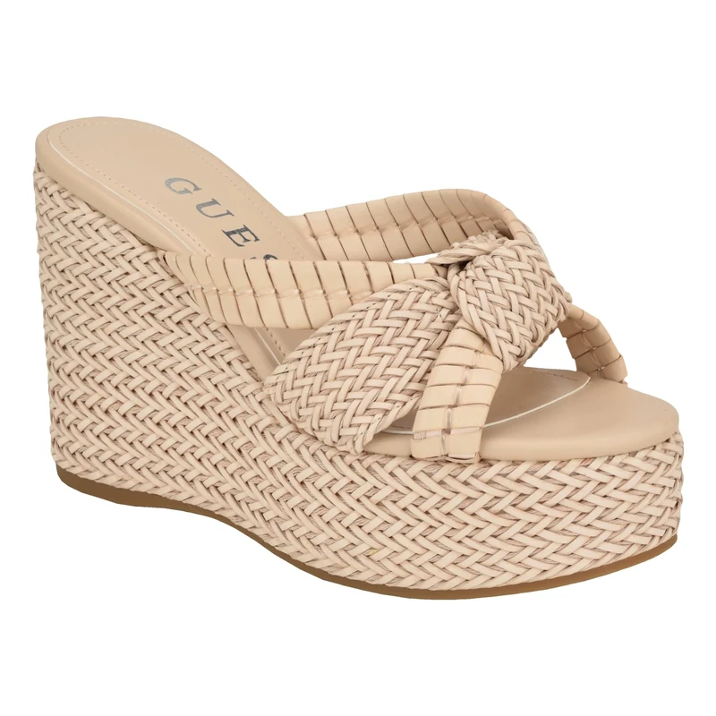 Guess Women's Eveh Wedge Sandal, Beige 110, 4 UK