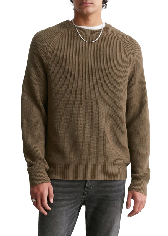 Marc OPolo Denim Men's Knitted Jumper Made of Organic Cotton with Crew Neck, Burnt Ash, S
