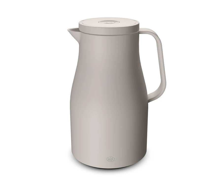 alfi ECONSCIOUS 1.0 L, Oatmeal Beige, Insulated jug with hygienic Tempered Glass Insert Made of Organic Plastic, Screw Cap with Push Button, Pouring with one Hand, Ideal as a Coffee Pot, teapot,
