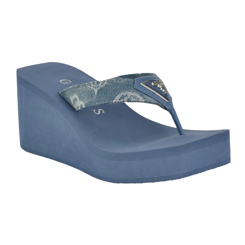 GUESS Women's Demmey Wedge Sandal, Denim Blue 400, 8 UK