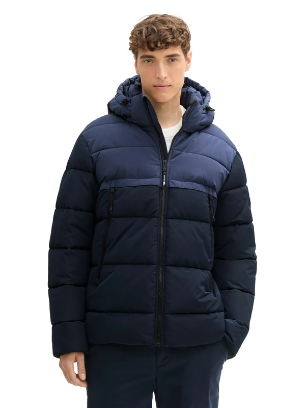 TOM TAILOR Denim Men's Puffer Winter Jacket with Removable Hood, 10668 - Sky Captain Blue, XL