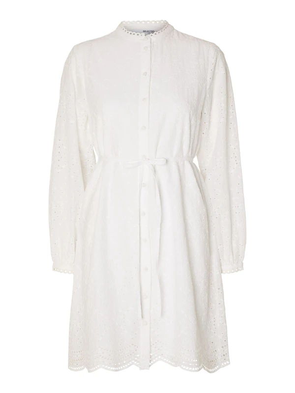 Selected Femme Women's Slftatiana Ls Short Embr Dress Noos Blouse, Bright White, 8 - Image 1